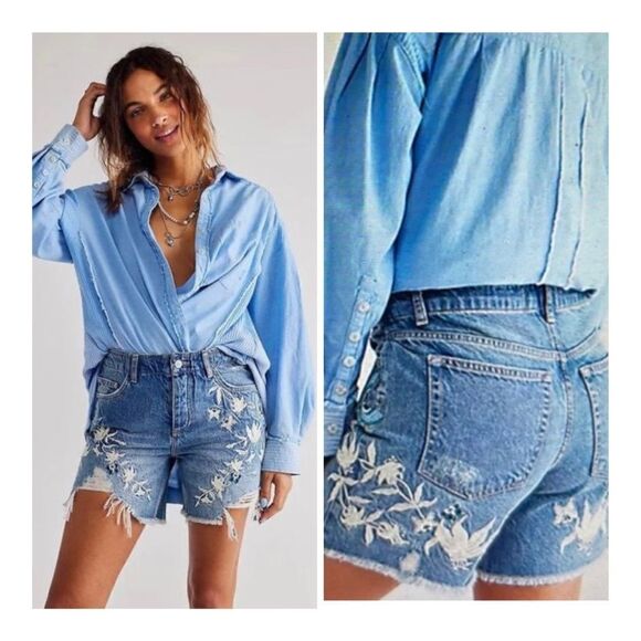 NEW Free People You're My Butterfly
Embroidered Shorts Size 25 waist 27” - Picture 1 of 11